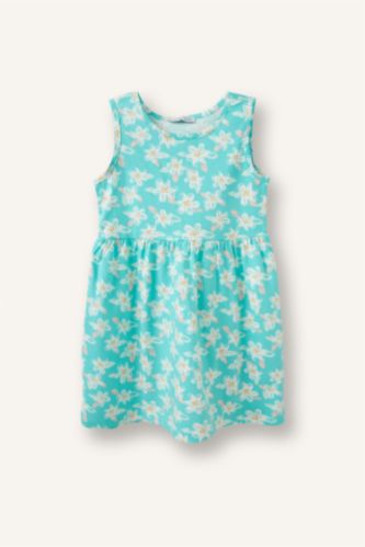 Baby Girls Mint Regular Fit Printed Sleeveless Knitted Dress