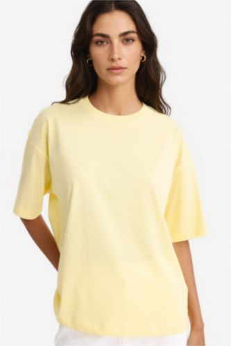 FEMME Jaune T-shirt basique oversize en coton peigné à col rond