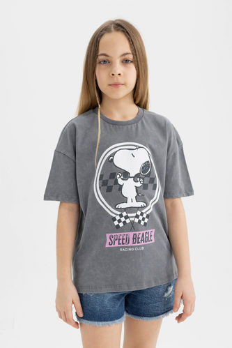 Kız Çocuk Snoopy Oversize Fit Kısa Kollu Tişört