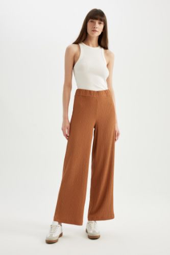 Wide Leg Geniş Bol Paça Beli Lastikli Bürümcük Pantolon