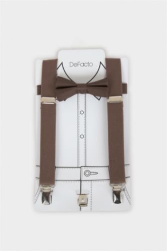 Erkek Çocuk - Genç Erkek Vizon Pamuklu Papyon Pantolon Askısı 2'li Erkek Çocuk