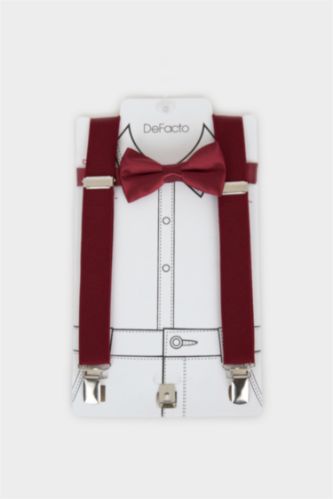 Erkek Çocuk - Genç Erkek Bordo Pamuklu Papyon Pantolon Askısı 2'li Erkek Çocuk