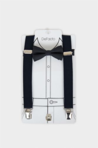 Erkek Çocuk - Genç Erkek Lacivert Pamuklu Papyon Pantolon Askısı 2'li Erkek Çocuk