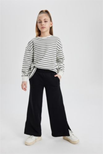 Noir FILLES Pantalon Large à Fente Latérale pour Fille 3072801