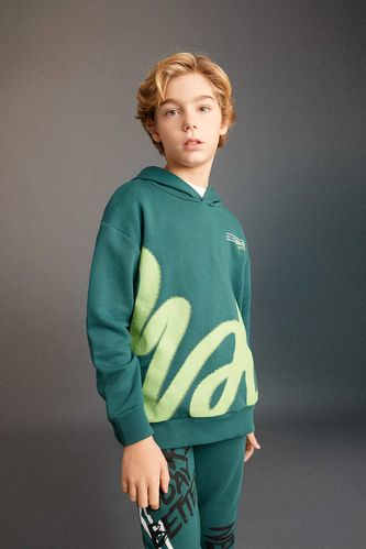Erkek Çocuk Oversize Fit Kapüşonlu Baskılı Sweatshirt