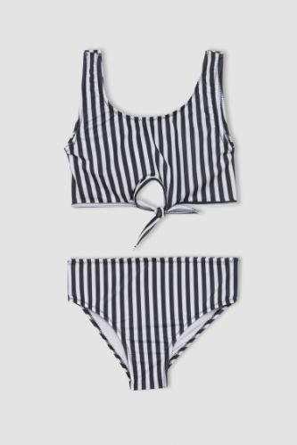 Black and white striped swimsuit 2 piece online