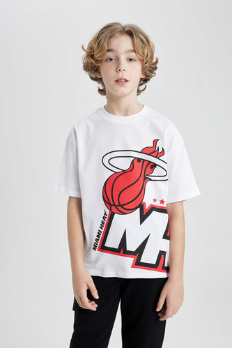 Ұлдарға NBA Miami Heat Лицензиялық дөңгелек жаға Қысқа жеңді футболка