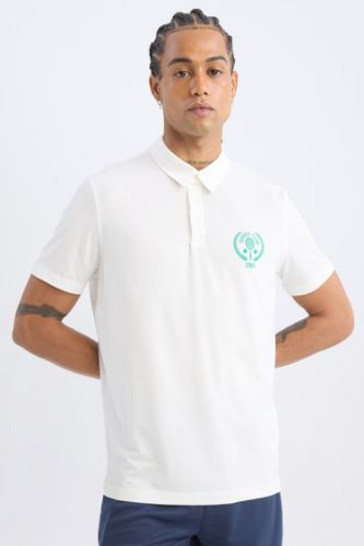 DeFactoFit Standart Fit Baskılı Sporcu Ağır Kumaş Kısa Kollu Polo Tişört