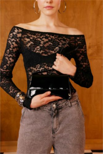 WOMAN Black Faux Leather Hand Bag