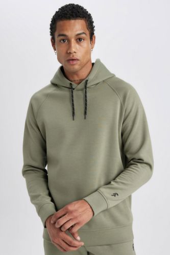 DeFactoFit Standart Fit Kapüşonlu Skuba Dalgıç Kumaş Basic Düz Sporcu Sweatshirt