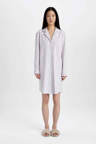 Fall in Love Striped Pajama Collar Long Sleeve Nightgown