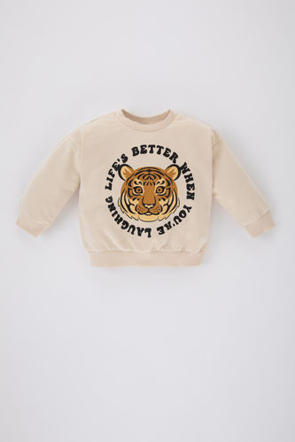 Baby Boy Crew Neck Tiger Pattern Sweatshirt