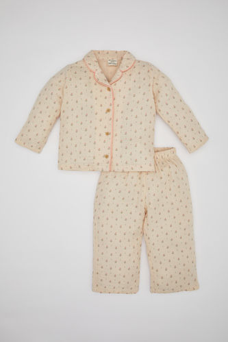 Kız Bebek Çiçekli Uzun Kollu Müslin Pijama Takımı