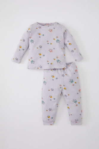 Kız Bebek Yıldız Desenli Uzun Kollu Waffle Pijama Takımı