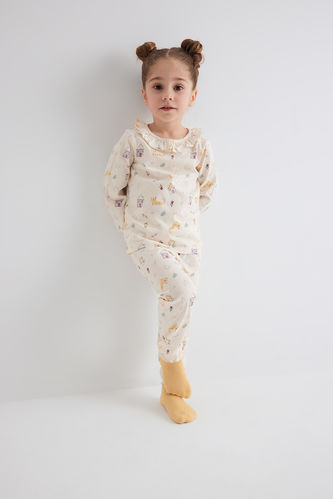 Kız Bebek Hayvan Desenli Uzun Kollu Penye Pijama Takımı