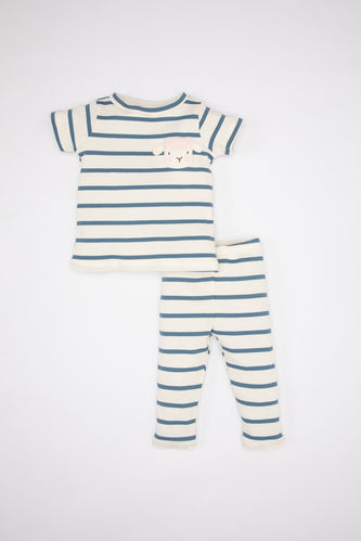 Baby Girl Striped Ribbed 2 Piece Pajama Set