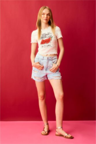 Mom Fit High Waist Cropped Denim Shorts