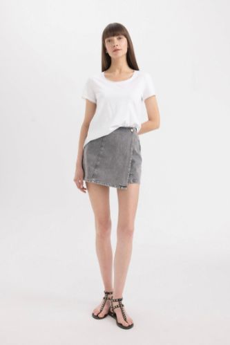 High Waist Mini Denim Skort