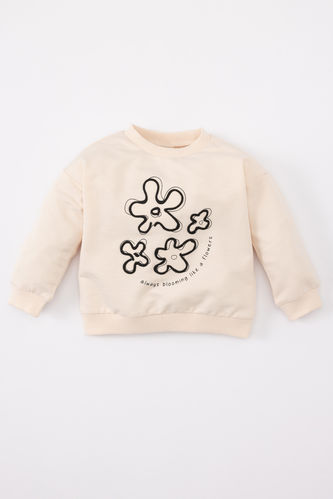 Sweatshirt Col Montant avec Motif Floral Pour Bébé Fille