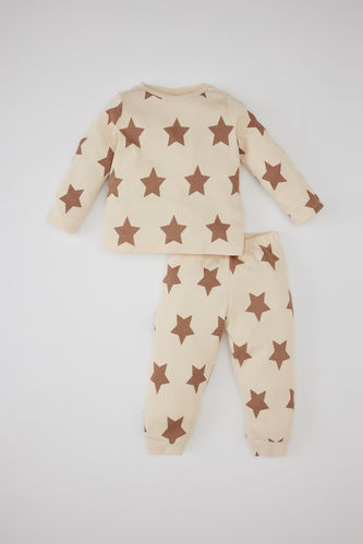 Erkek Bebek Yıldız Desenli Uzun Kollu Fitilli Kaşkorse Pijama Takımı