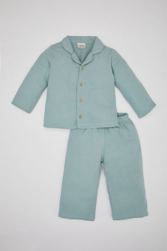 Erkek Bebek Uzun Kollu Müslin Pijama Takımı