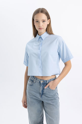 Oversize Fit Shirt Collar Poplin Short Sleeve Shirt