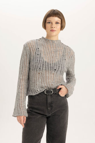 Relax Fit Half Turtleneck Lace Pullover