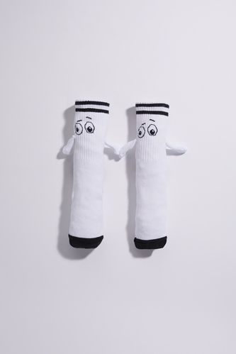 Woman Magnetic Hand Holding Cotton Long Socks