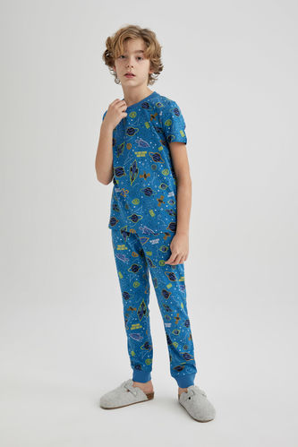 Boy Patterned Short Sleeve 2 Piece Pajama Set