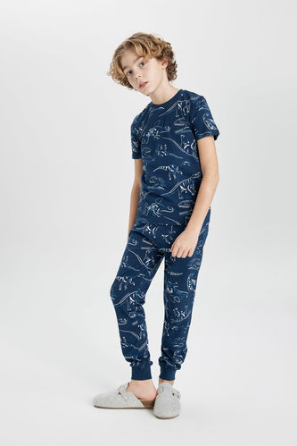 Erkek Çocuk Dinazor Baskılı Kısa Kollu Pijama Takımı