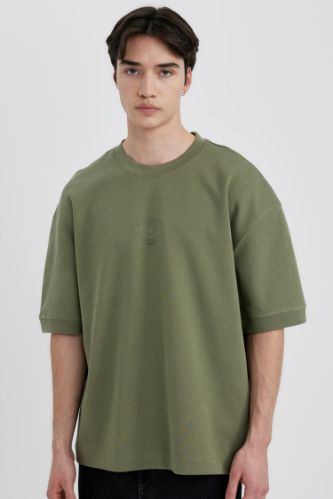 Loose Fit Crew Neck Slogan Printed Heavy Fabric T-Shirt