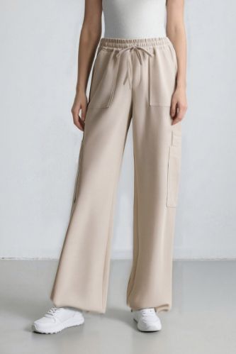 Coool Wide Leg Geniş Paça Keten Karışımlı Pantolon Kargo Cepli Yüksek Bel