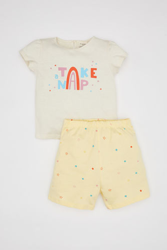 Kız Bebek Puantiye Kısa Kollu Şortlu Penye Pijama Takımı