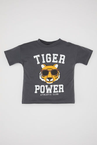 Baby Boy Crew Neck Tiger Pattern Short Sleeve T-Shirt
