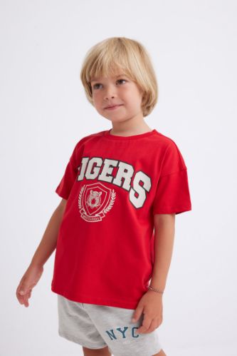 T-Shirt à Manches Courtes Col rond Imprimé à Motif Tigre pour Bébé Garçon