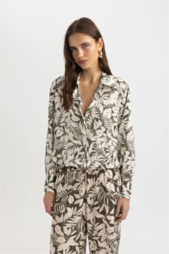 Tunique Oversize à Manches Longues Coupe Chemise Col Chemise