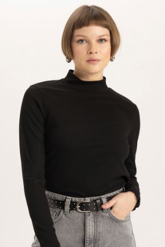 Regular Fit Basic Düz Ribana Uzun Kollu Hamile Üst