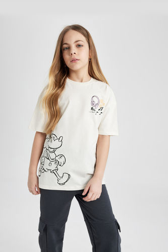 Kız Çocuk Disney Mickey & Minnie Oversize Fit Kısa Kollu Tişört