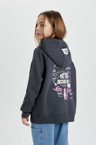 Girl Hooded Soft Lined Zippered Cardigan