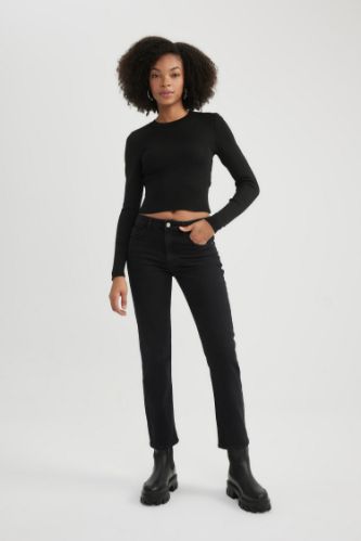 Black WOMEN Slim Fit Normal Waist Ankle Length Jeans 3057367