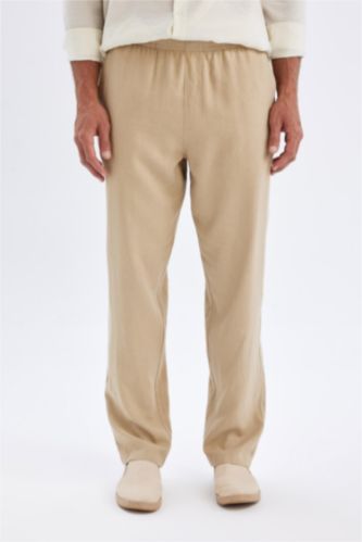 MAN Beige Relax Fit Slim Leg Linen Blend Trousers