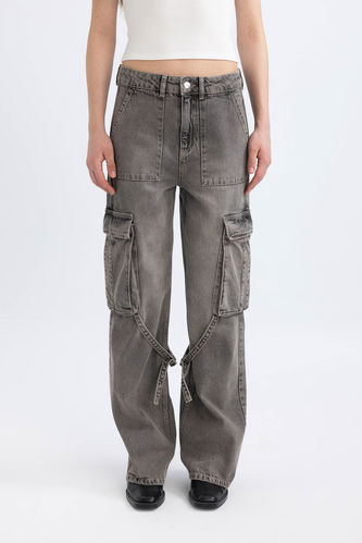 Afra x DeFacto Wide Leg Cargo High Waist Long Jeans