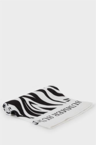 Kadın Siyah Kadın Zebra Desenli Pamuklu Plaj Havlusu