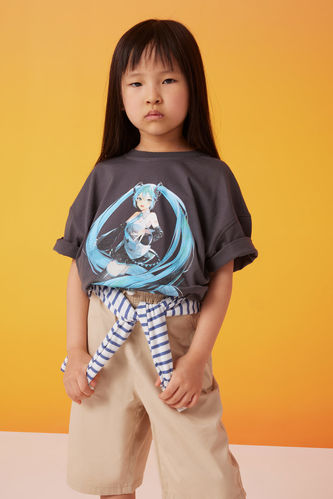 Kız Çocuk Hatsune Miku Oversize Fit Kısa Kollu Tişört
