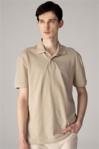 Erkek Bej %100 Pamuk Regular Fit Polo Yaka Kısa Kollu Basic Düz Pike Kumaş Tişört
