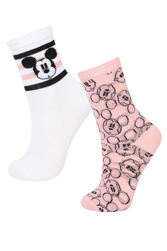 Kız Çocuk Disney Mickey & Minnie 2'li Pamuklu Uzun Çorap