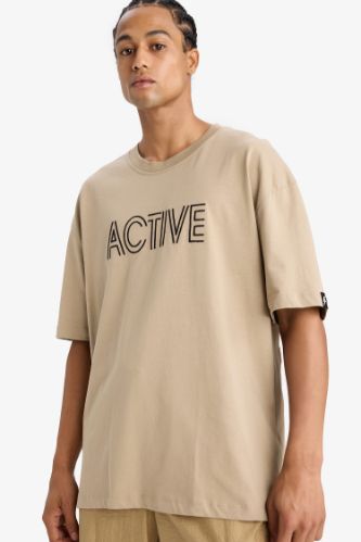 تي شيرت اوفر سايز مطرز بياخة مستديرة من DeFactoFit