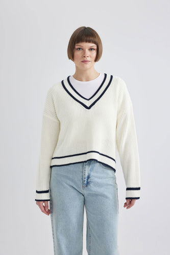 Relax Fit V-Neck Thessaloniki Fabric Pullover