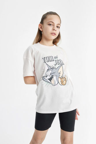 Kız Çocuk Tom & Jerry Oversize Fit Kısa Kollu Tişört