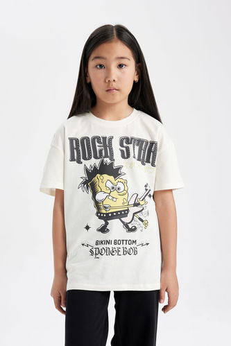 Kız Çocuk SpongeBob Oversize Fit Kısa Kollu Tişört